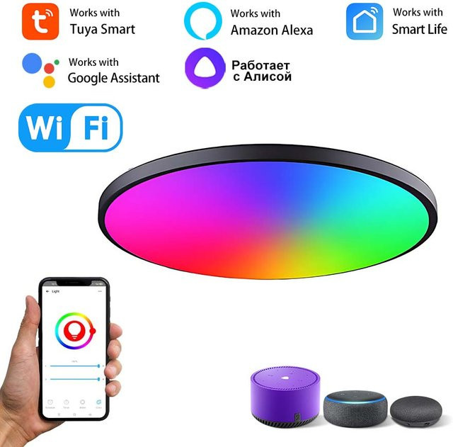 GGBEE Tuya Smart LED Deckenleuchte RGB dimmbar, WiFi Unterputz-Leuchte für Wohnzimmer und Schlafzimmer, kompatibel mit Alexa und Google Home, Durchmesser: 30 cm - Bild 1