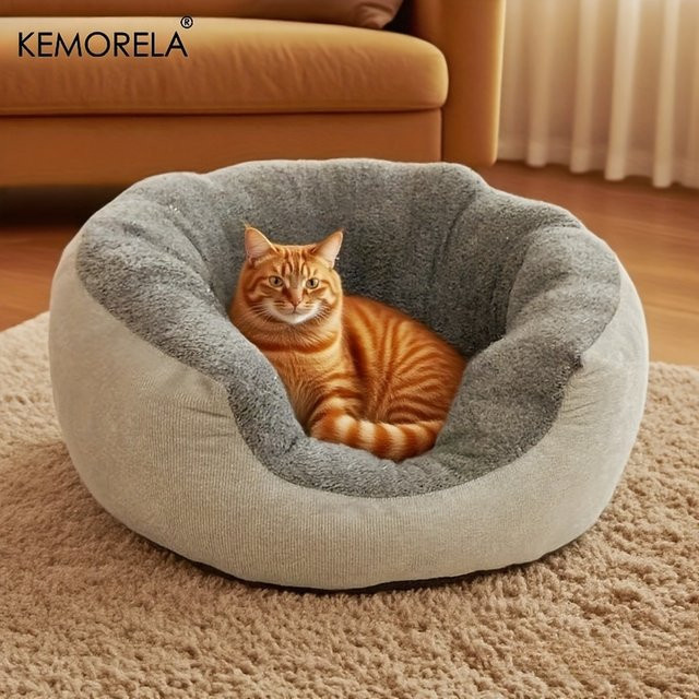 KEMORELA Orthopädisches Haustierbett mit Rückenlehne für Katzen und kleine Hunde, Plüsch-Sofa aus Polyester in Grün - Bild 1