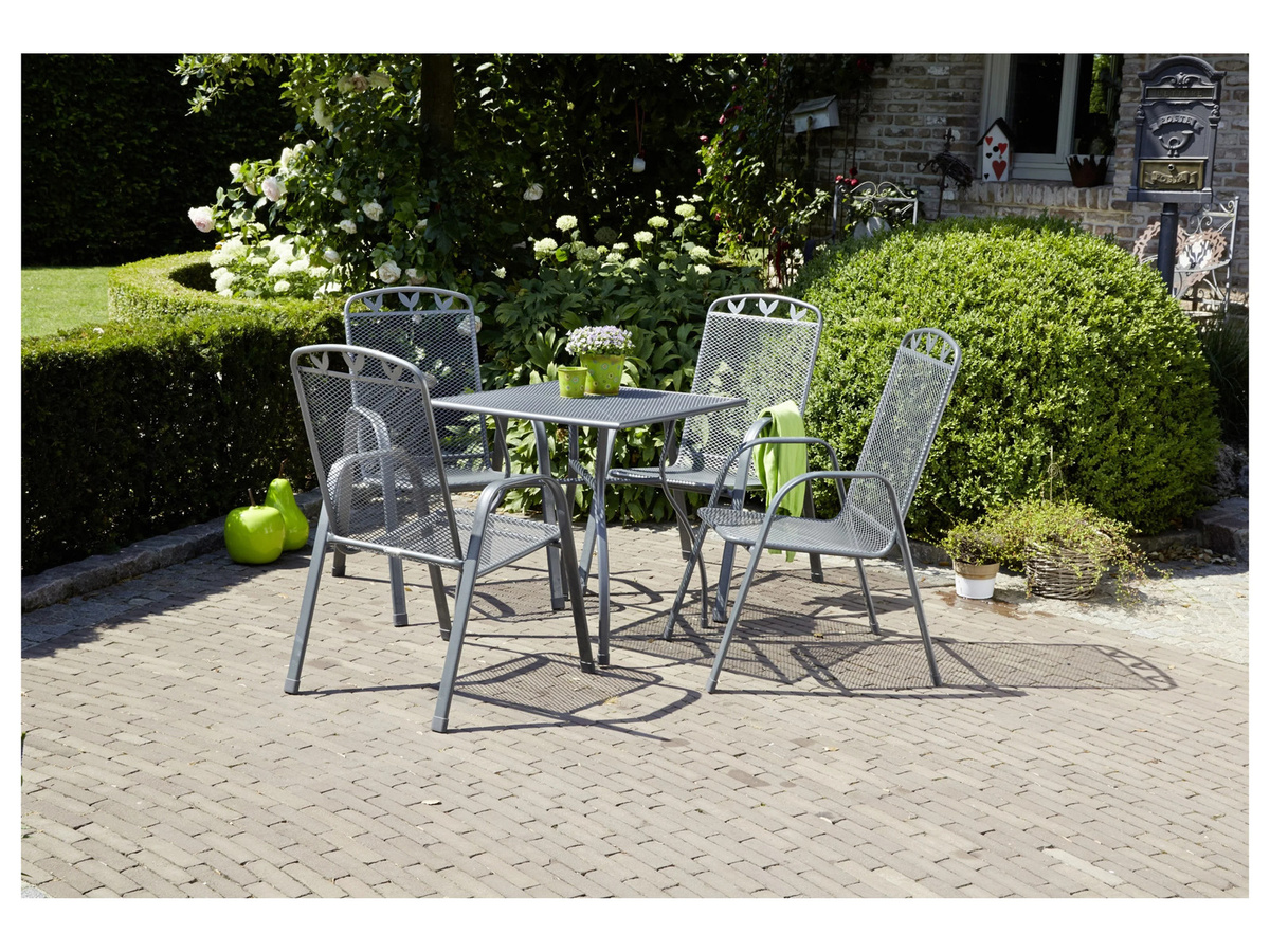 GREEMOTION Gartentischgruppe Toulouse in Grau aus Stahl mit Tisch und 4 Stapelstühlen, B/T/H: 74 x 70 x 70 cm - Bild 2