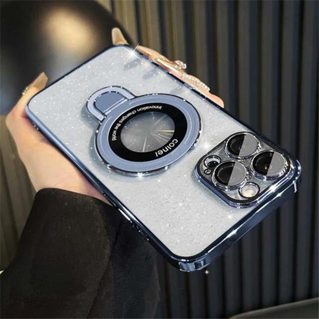 Yiran Luxuriöse Handyhülle mit Blitz-Design, MagSafe-Magnetverschluss und Ständer für iPhone 16 Pro Max, 15 Pro Max, 14, 13, 12 Plus in Transparent - Bild 1