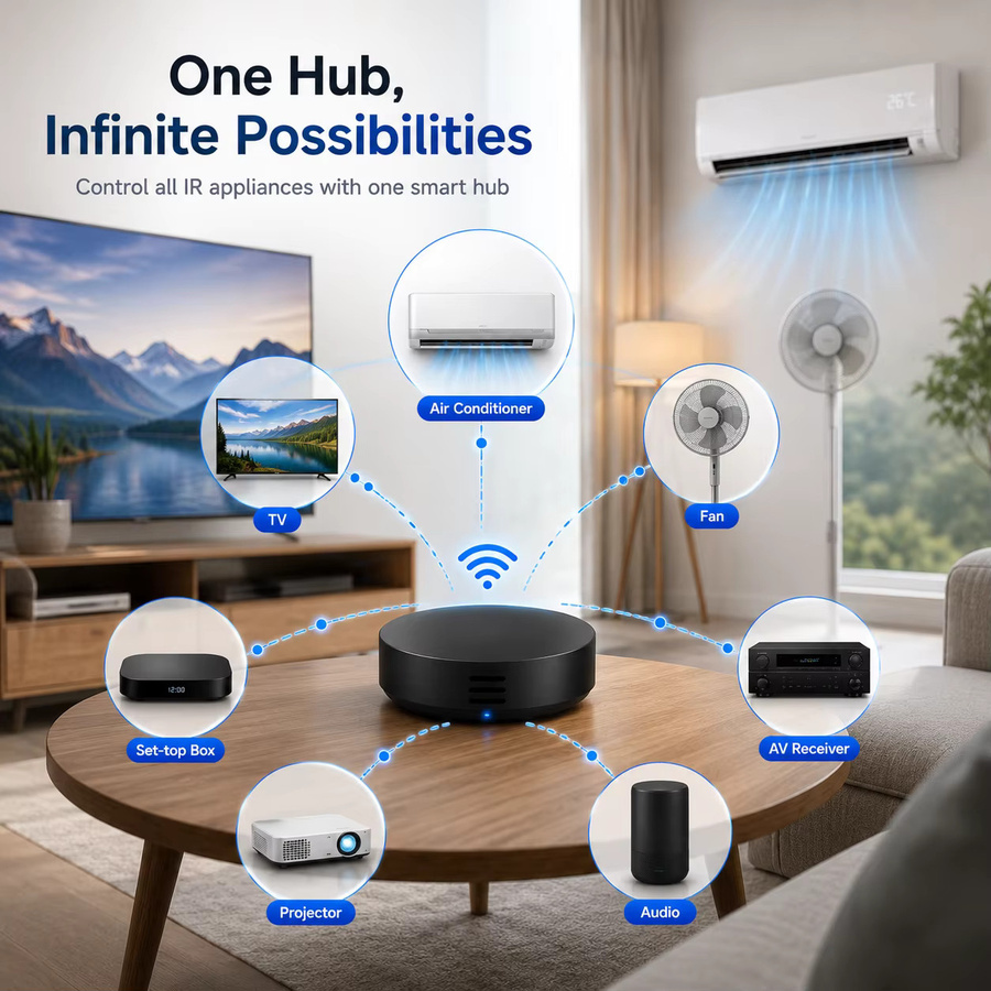 Tuya Smart Universal-IR-Fernbedienung mit Temperatur- und Feuchtigkeitssensor in Schwarz - Bild 5