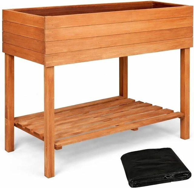 TTL GARDEN Hochbeet Pflanzkasten aus Tannenholz mit Ablagefach, Braun, B/T/H: 80 x 60 x 80 cm - Bild 1