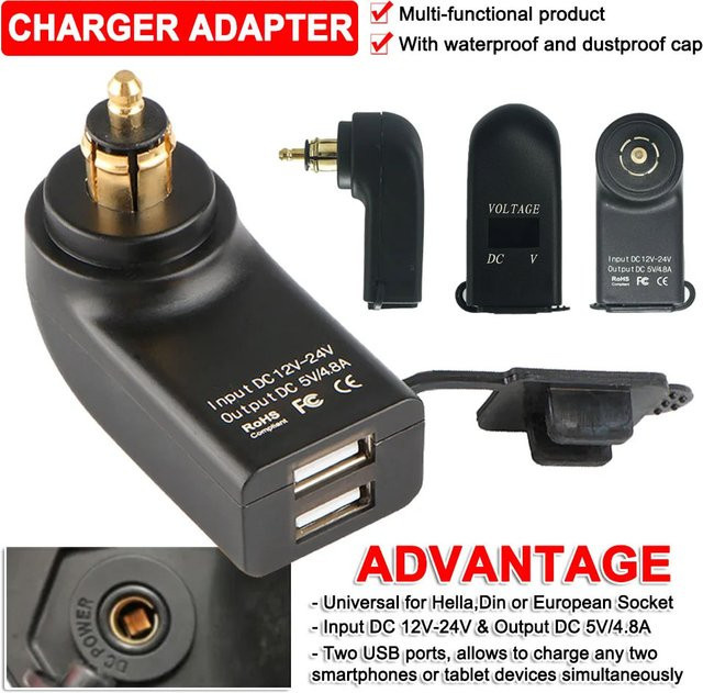 MYiAdv Dual USB Buchse Ladegerät Adapter für BMW Motorrad Modelle in Schwarz - Bild 1