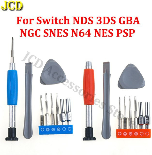 JCD Demontage-Tool Set für Nintendo Switch und Retro-Konsolen in Blau mit T6, T8, Y-Kreuz und Schlitz Schraubendrehern - Bild 1