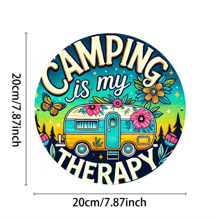 Potdemiel Aluminium-Wandkunst Camping is My Relax im Vintage-Stil, runde Metall-Dekoration mit Naturdesign, Durchmesser: 19,81 cm, Mehrfarbig - Bild 6