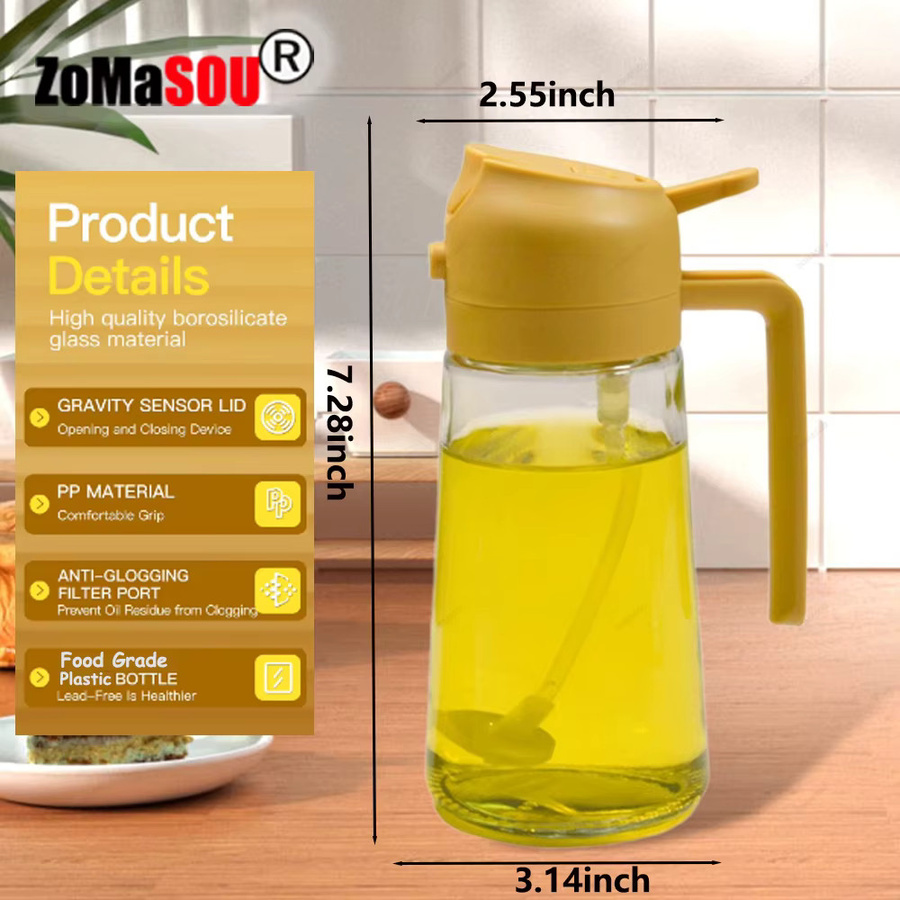 ZOMASOU 2-in-1 Öl-Sprühgerät und Ausgießer aus Kunststoff, transparent/gelb, Set für Küche und Grill - Bild 2