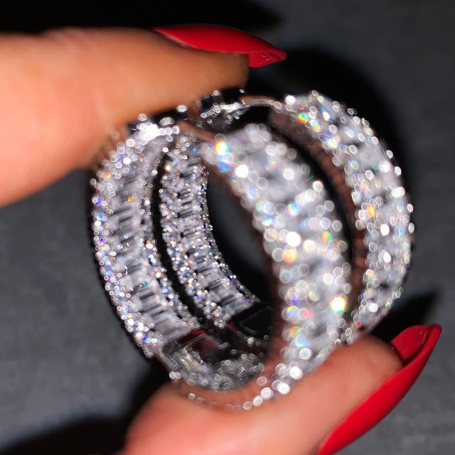 Ohrringe Hoop Huggie, CZ, Gold Silber Farbe, Damen - Bild 1