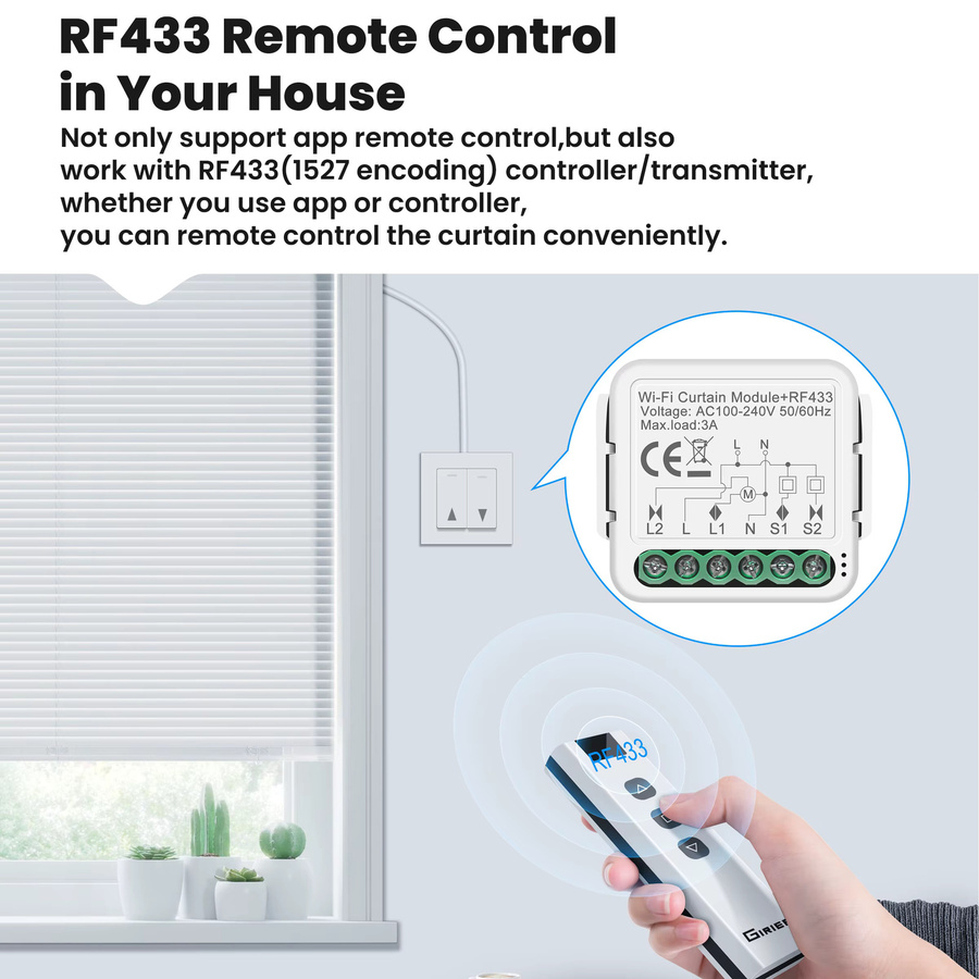 GIRIER Tuya WiFi RF433 Vorhangschalter-Modul in Weiß für elektrische Rollos und Jalousien, kompatibel mit Alexa und Google Assistant - Bild 2