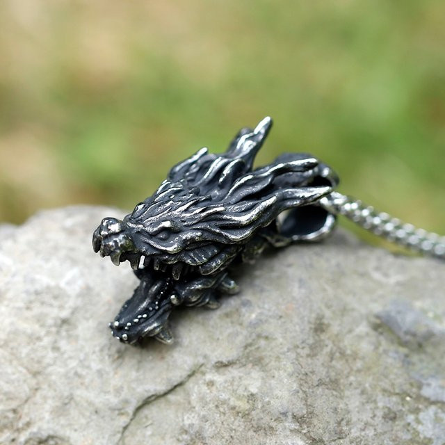 Halskette Drachen Anhänger, Edelstahl, Silber, Herren, Vintage - Bild 1