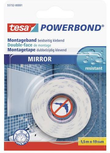 tesa Powerbond Montageband Mirror weiß transparent, Länge: 1,5 m, Breite: 19 mm - Bild 1