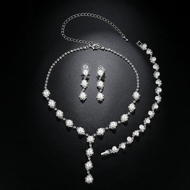 Schmuck-Set Allbestart, Halskette, Armband, Ohrringe, Kupfer, gray, Zirkonia, Perle, Damen - Bild 1