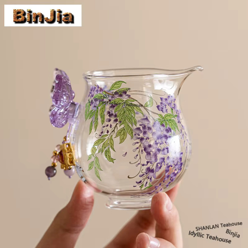 BinJia Wisteria Glas-Teekanne mit floralem Design, transparent, 150 ml - Bild 3