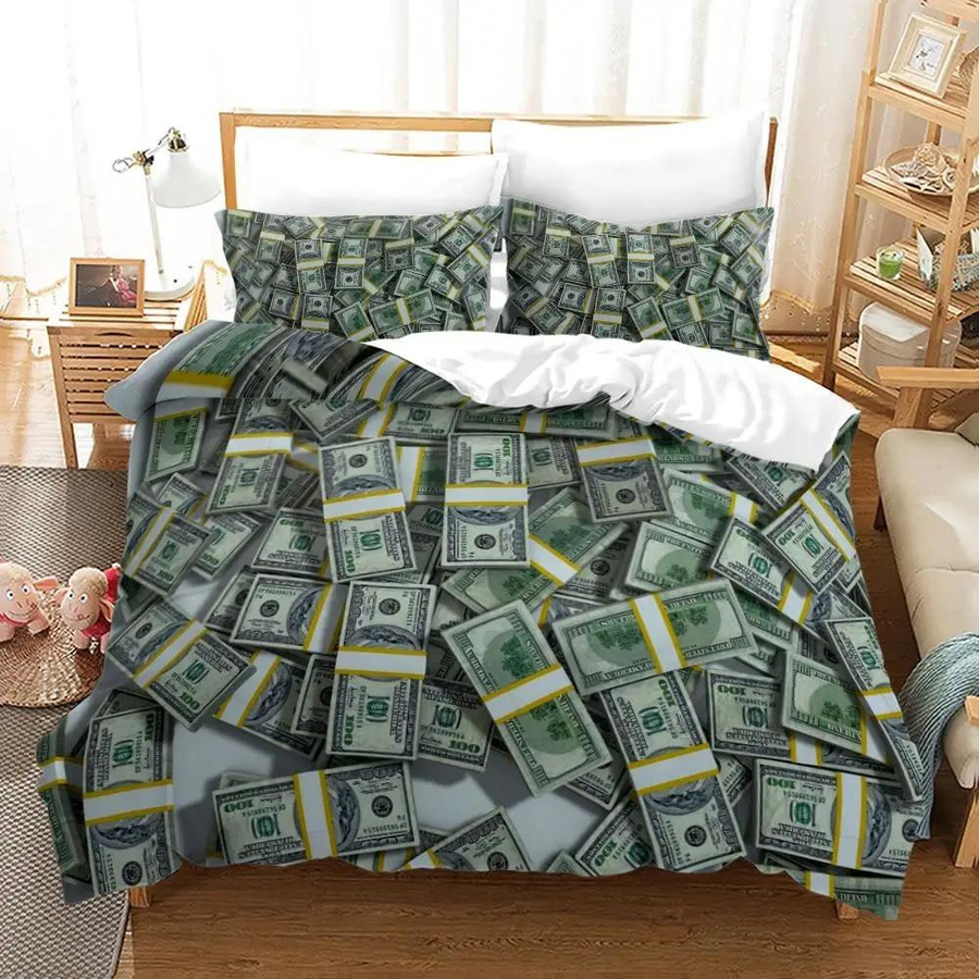 Dollars Bedding Collection Bettwäsche mit Banknoten-Motiv im 3D-Druck, Set bestehend aus 1 Bettbezug und 2 Kissenbezügen, Breite: 70 cm, Länge: 133 cm - Bild 1