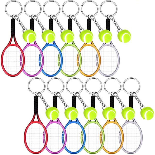 Wosawe Keychain, 12 Stück Mini Tennis Schläger mit Ball, Harz, Kinder - Bild 1
