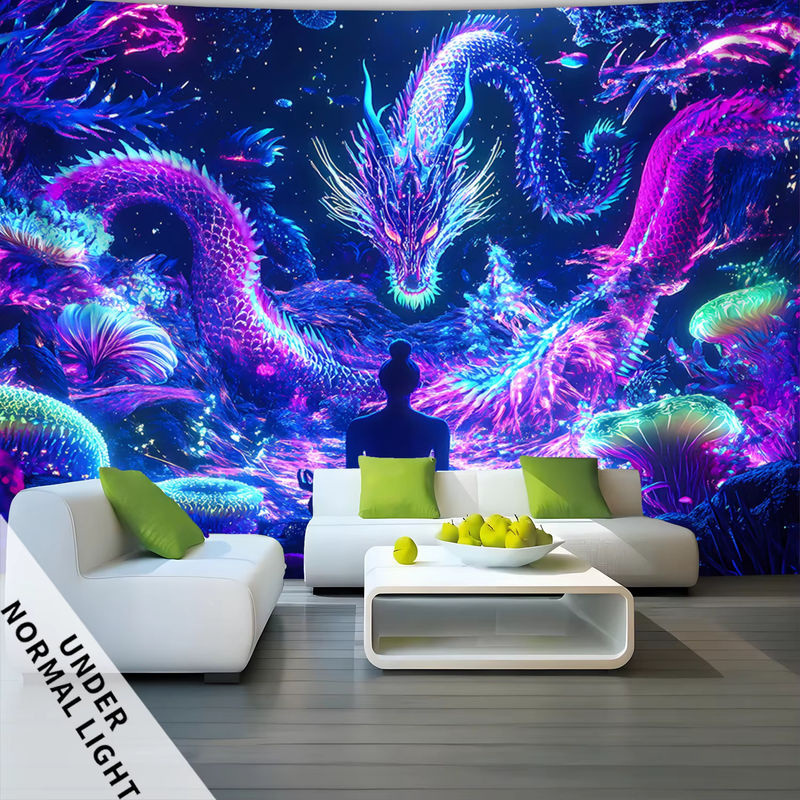 VIKAMA Neon-Drachen-Wandteppich in Multicolour für dein Wohnzimmer, Oriental Fantasy Wanddeko für Meditation und Yoga, B: 60 cm, H: 40 cm - Bild 4
