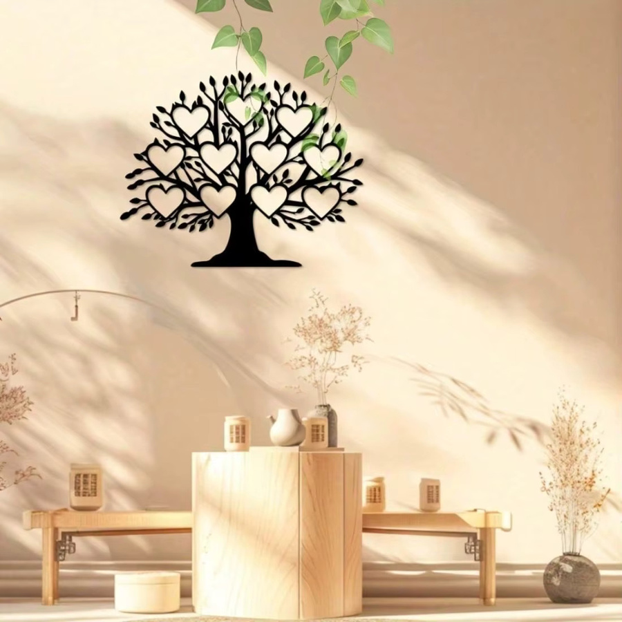 CIFBUY Herz-Baum Wandkunst aus Metall in Schwarz-Weiß, minimalistische Eisenzweig-Silhouette zur Wandmontage - Bild 2