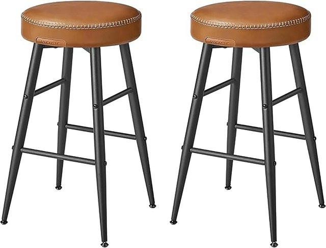 Songmics Barhocker-Set Ekho 2-teilig mit Sitzkissen in Braun aus Kunstleder und Metall - Bild 1