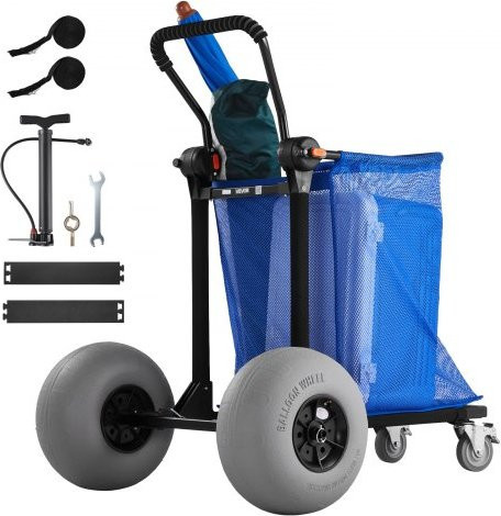 VEVOR Strandwagen mit Ballonreifen aus Aluminium, faltbarer Strandtrolley für Camping und Garten, Belastbarkeit 75 kg, Grau oder Blau - Bild 1