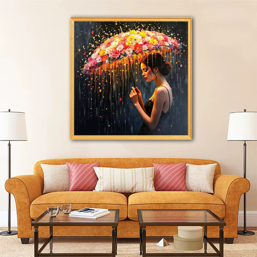 EverShine Diamantmalerei DIY Stickerei Porträt mit Regenschirm und Blumen in Mehrfarbig, B/B/H: 20 x 20 x 20 cm - Bild 3