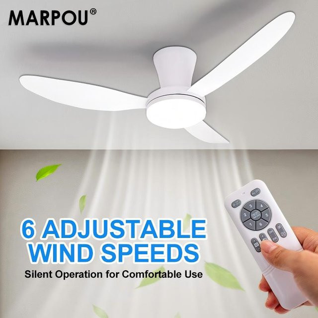 MARPOU Moderner Deckenventilator mit Fernbedienung und dimmbarer LED-Lampe, Weiß, 6 Geschwindigkeiten - Bild 1