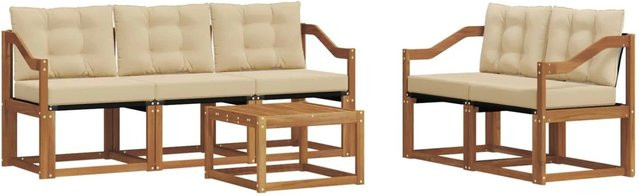 vidaXL Outdoor-Sofagarnitur 6-teilig aus Akazienholz mit Textilene und Kissen in Natur und Beige - Bild 1