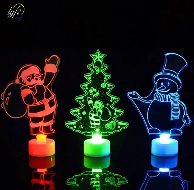 Bunte LED Weihnachtsbaum Ornamente als Nachtlicht mit Weihnachtsmann und Schneemann für Weihnachtsdekoration und Feierlichkeiten von lyfs - Bild 1