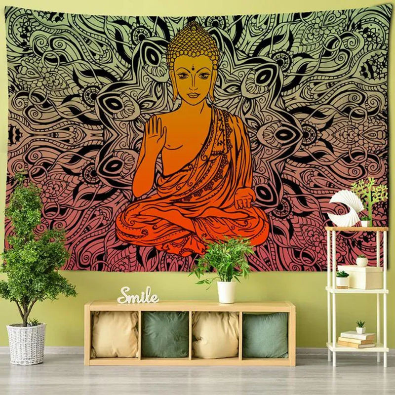 Indischer Buddha Mandala Wandteppich Bohemian Dekoration B: 95 cm, H: 70 cm - Bild 1