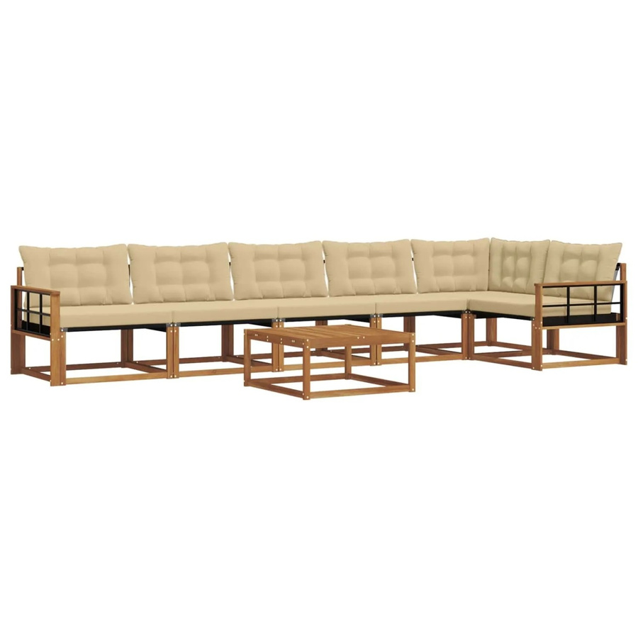 vidaXL Outdoor-Sofagarnitur 7-teilig aus massivem Akazienholz mit Textilene und Kissen in Natur-Beige - Bild 2