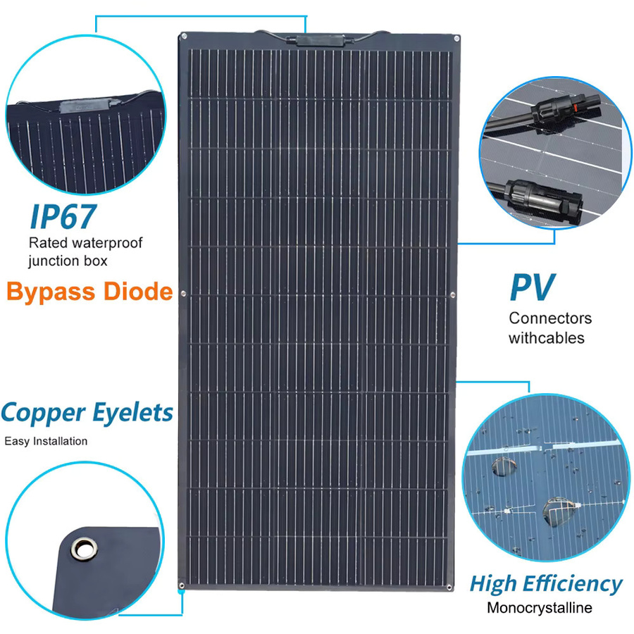 xinpuguang Flexibles Monokristallines Solarpanel 12V Ladegerät in Schwarz für Camper, Yacht und RV - Bild 1