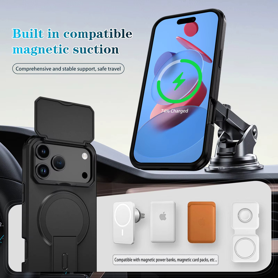 Stoßfeste Rüstung Handyhülle mit magnetischer Standabdeckung und Kameraschutz für iPhone 11 bis iPhone 17 Pro Max in Schwarz und Lila - Bild 4