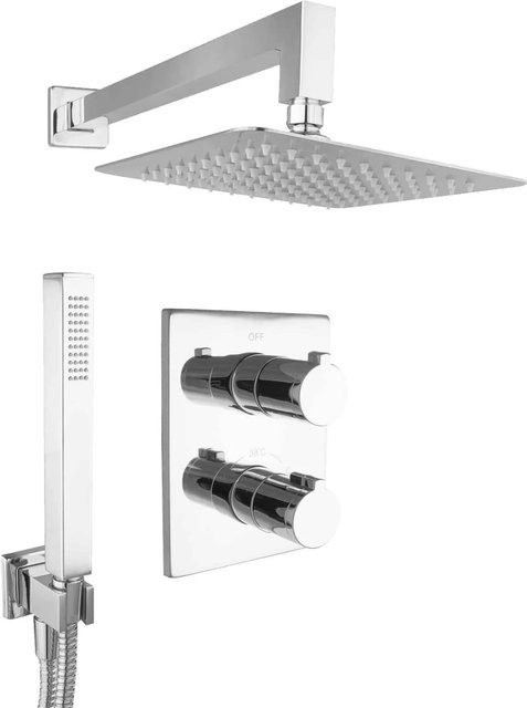PaulGurkes Regendusche Duschsystem Unterputz Set in Chrom mit Handbrause und Thermostat - Bild 1