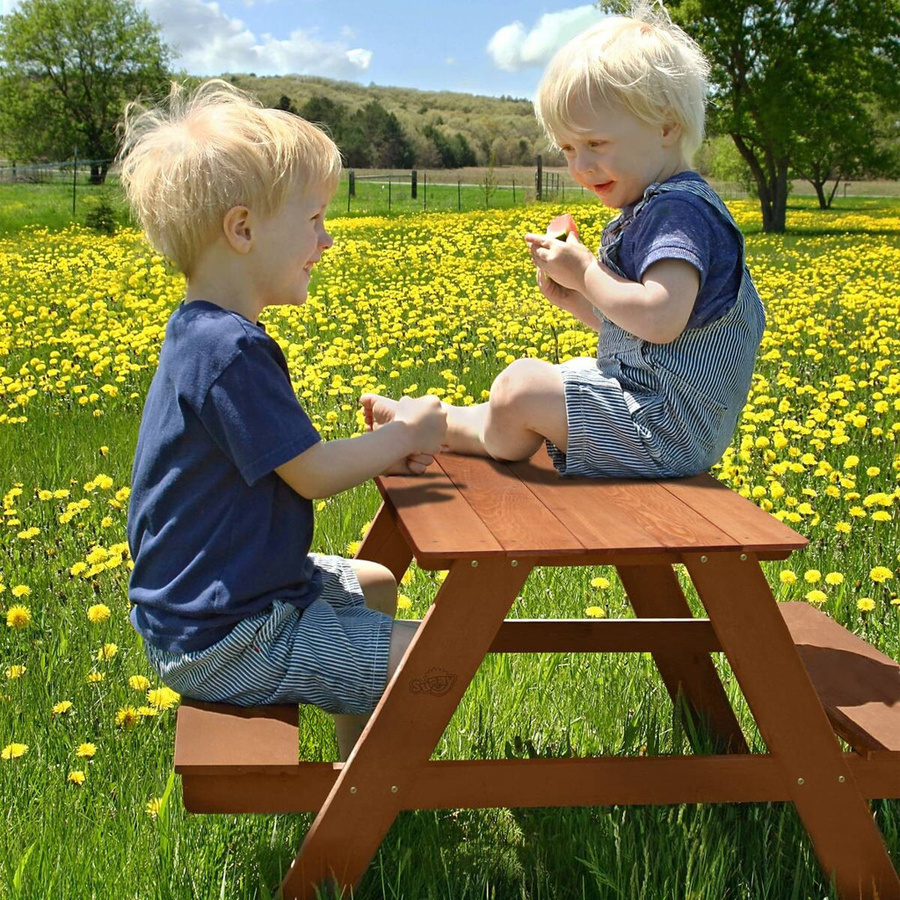 Sunny Kinder-Picknicktisch aus Hemlockholz in Braun, B/T/H: 89 x 89 x 51 cm - Bild 3