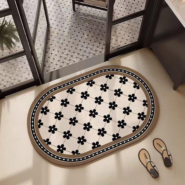 Schnell trocknende und rutschfeste Kieselgur-Fußmatte in Weiß mit floralem Design, B/B: 40 x 60 cm - Bild 1