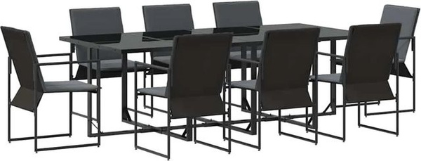 vidaXL Garten Essgruppe 9-teilig aus Stahl in Schwarz für Garten, Terrasse und Balkon