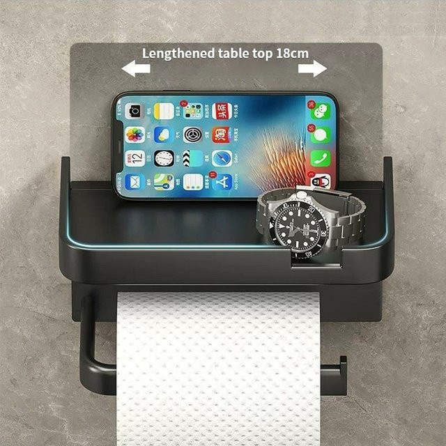 Wandmontierter Toilettenpapierhalter und Organizer aus Kunststoff von YUNJIEYA in Grau - Bild 1