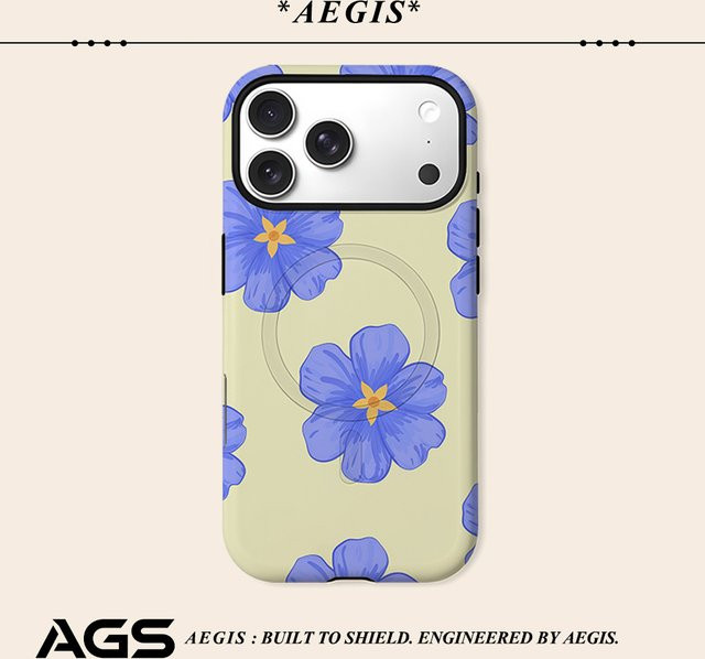Aegis Schutzhülle mit Magnetfunktion für iPhone 17 16 15 14 Plus 13 Pro Max aus hartem PC mit blauem Stiefmütterchen-Druck - Bild 1