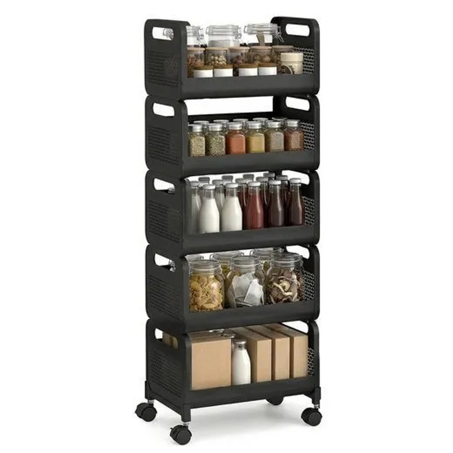 Sekey Servierwagen aus Metall in Schwarz mit 5 Ebenen und Rollen, Breite: 25 cm, Höhe: 103 cm, Tiefe: 50 cm - Bild 2