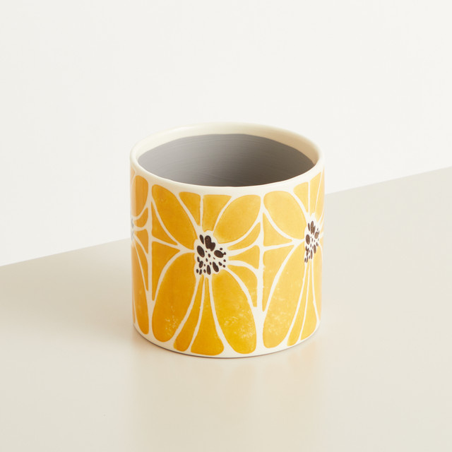 Keramik Übertopf Blume2000 in Gelb mit floralem Design, Höhe: 13,5 cm - Bild 1