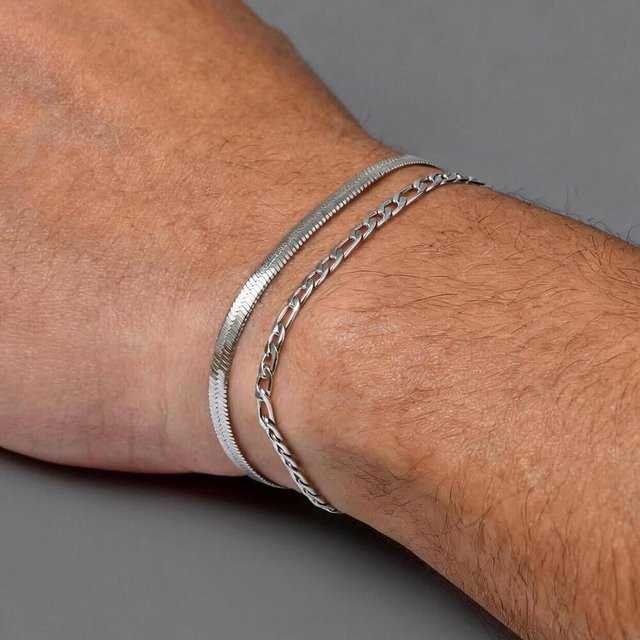 mprainbow Flachkettenarmband Edelstahl, Silber, Unisex - Bild 1