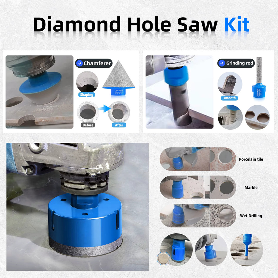ZNXIMER Diamant-Kronenbohrer M14 für Keramikfliesen, Granit und Marmor in Blau - Bild 3