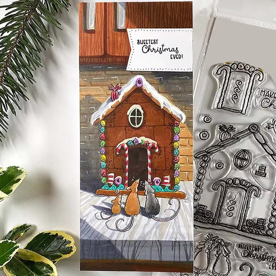 Niedliche Maus-Serie Stempel und Stanzformen für DIY Scrapbooking und Basteln, Lebkuchenhaus-Motiv, Mehrfarbig - Bild 2