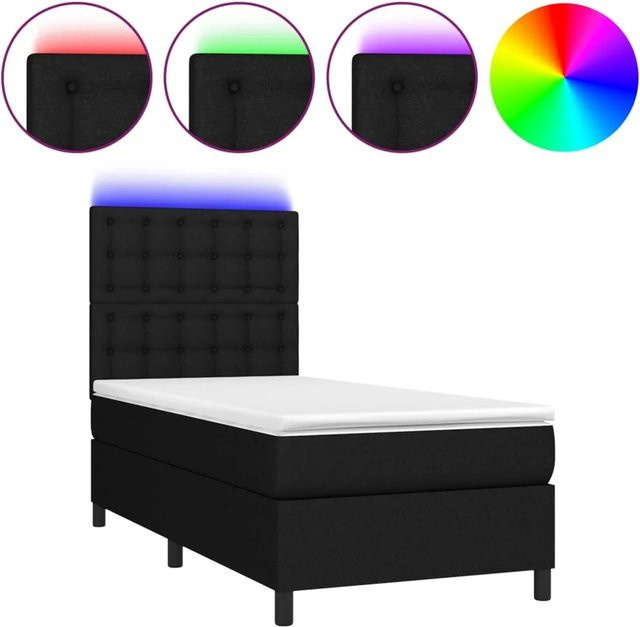 vidaXL Boxspringbett Hybrid mit Matratze und LED-Beleuchtung, Schwarz, B: 80 cm, L: 200 cm - Bild 1