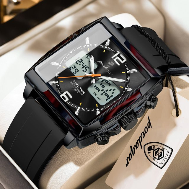 POEDAGAR Armbanduhr, Quarz, Digitaluhr, eckig, Schwarz, Herren - Bild 1
