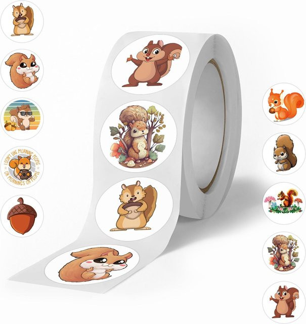 500 bunte Cartoon Eichhörnchen Aufkleber als dekorative Rollenaufkleber für Kinder und den Kindergarten - Bild 1