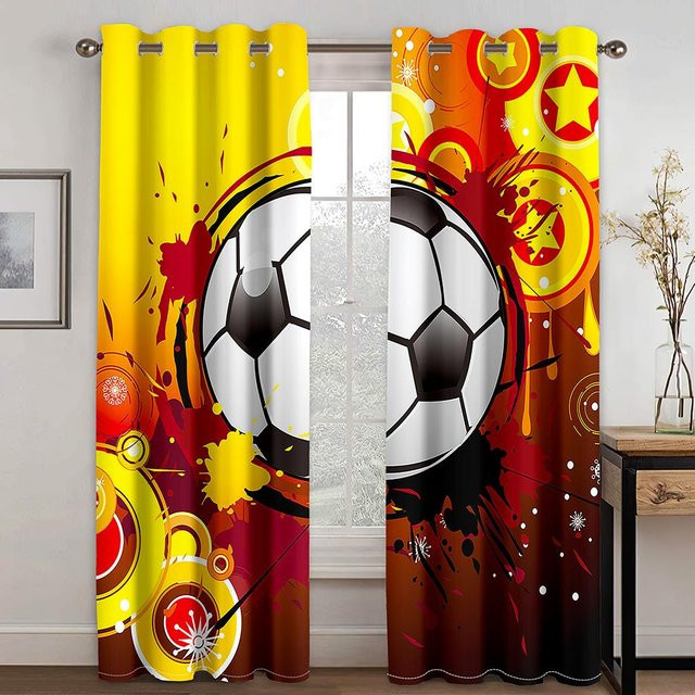 Yiran Furniture Cartoon Fußball Fenstervorhänge aus Polyester, 2er-Set, Mehrfarbig, B: 50 cm, H: 130 cm - Bild 1