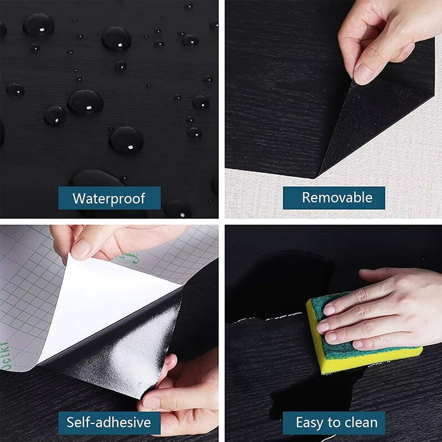 Selbstklebende Möbelfolie aus schwarzem PVC in Holz-Optik, wasserfeste Vinyl-Kontaktfolie für Schränke, Schubladen und Schreibtischplatten - Bild 3