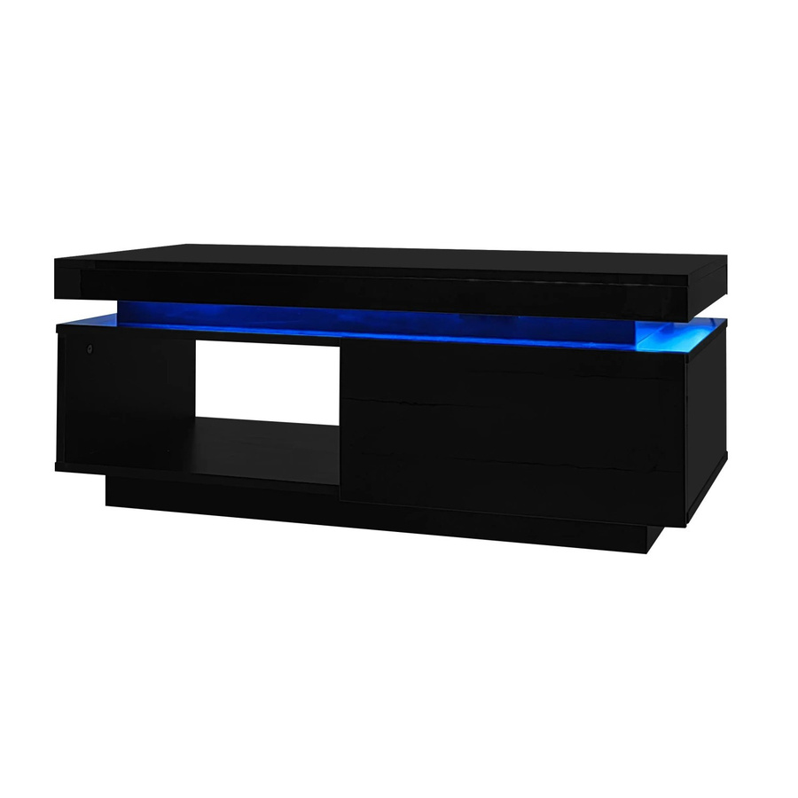 okwish Couchtisch mit LED-Beleuchtung und Schublade in Schwarz, modern und glossy, B: 100 cm, T: 50 cm, H: 40 cm - Bild 2