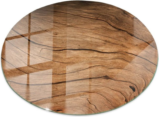 Tulup Couchtischplatte aus Glas in Braun mit natürlichem Holzmuster, B/T: 90 x 90 cm - Bild 1