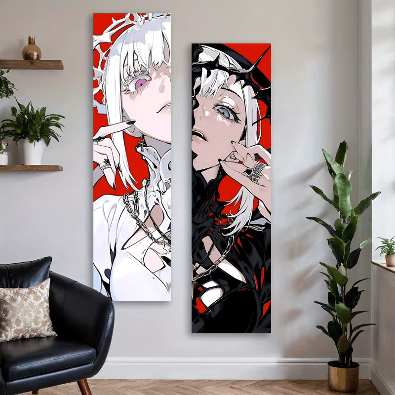 VIKAMA Gothic Anime Wandteppich in Rot-Schwarz, Horror Art Deco Wandbehang für dein Schlafzimmer, B: 150 cm, H: 40 cm - Bild 4