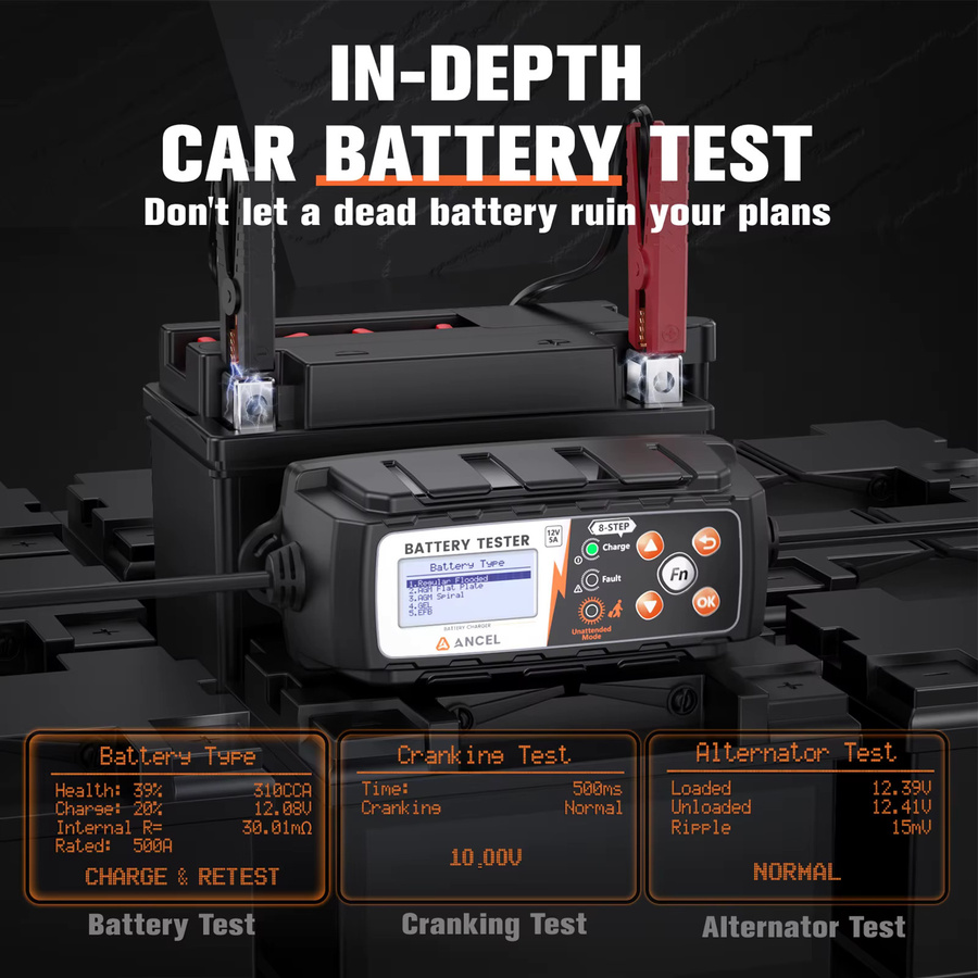 ANCEL BT521 12V Autobatterie-Wechsler und Batterietester in Schwarz für AGM, GEL und Blei-Säure-Batterien zur Kfz-Reparatur und Diagnose - Bild 4